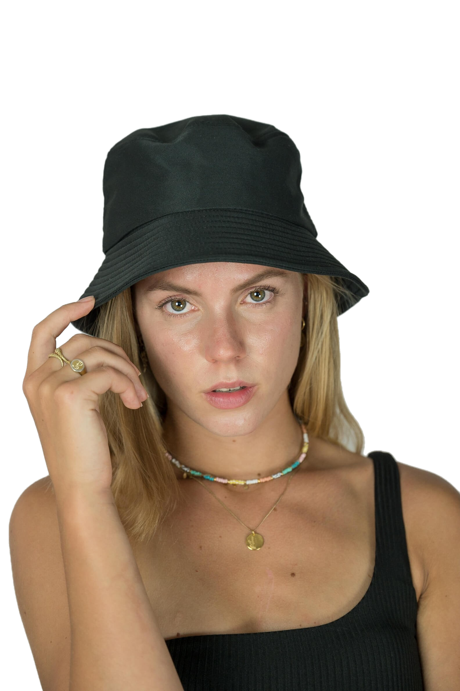 bucket hat buckethat hoed zonnen zonbescherming zwarte hoed black hat sunny day hat versatile beach hat easy carry econyl recycled sustainable zalando bayu loavies girls zwempak zwemkleding bikini top broekje hat (6866207735979)