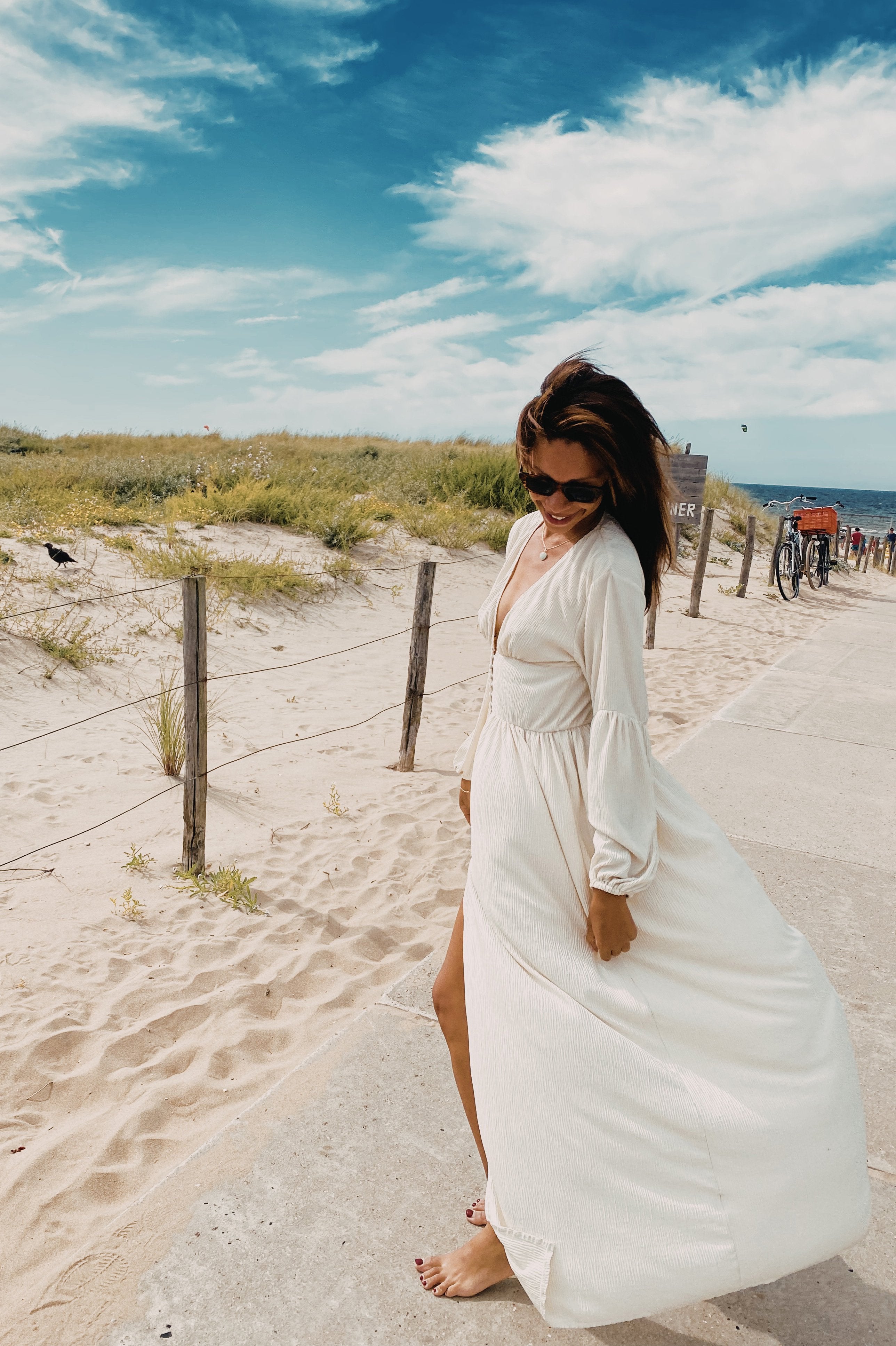 Dress coastline dress linen dress beach dress beachwear beach apparel dress woman female dress long buttons white ivory dress style over bikini set Zalando Hunkemoller Bayu style  (6866195841195)